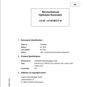 Liebherr Hydraulic Excavator LH40 to LH50 M C T Service Manual 12200448 04.2021
