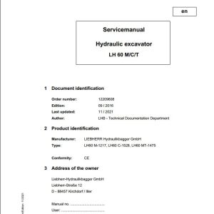 Liebherr Hydraulic Excavator LH60 M C T Service Manual 12209608 11.2021