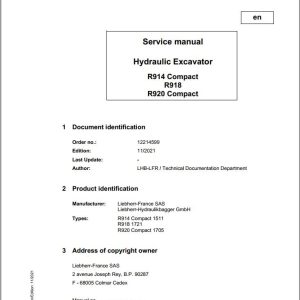 Liebherr Hydraulic Excavator R914 R918 R920 Compact Service Manual 12214599 11.2021