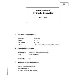 Liebherr Hydraulic Excavator R914 Rail Service Manual 12243775 10.2020