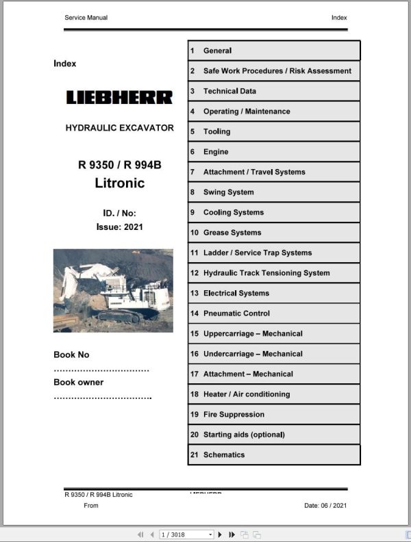 Liebherr Hydraulic Excavator R9350 R994B Litronic Service Manual 06.2021