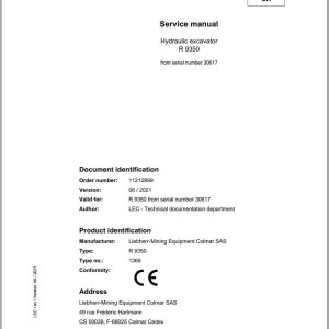 Liebherr Hydraulic Excavator R9350 Service Manual 30617 06.2021