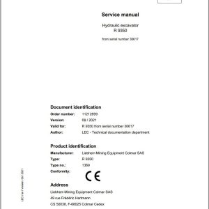 Liebherr Hydraulic Excavator R9350 Service Manual 30617 09.2021