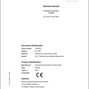 Liebherr Hydraulic Excavator R9400 Service Manual 43063 09.2021