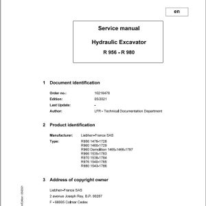 Liebherr Hydraulic Excavator R956 to R980 Service Manual 10216478 05.2021