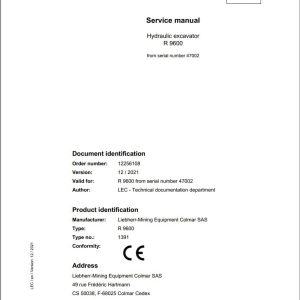 Liebherr Hydraulic Excavator R9600 Service Manual 47002 12.2021