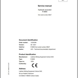 Liebherr Hydraulic Excavator R9800 Service Manual 48027 06.2021