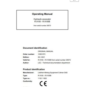 Liebherr Mining Crawler Excavators R9100 Operating Manual 2021
