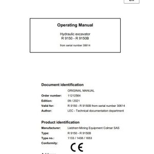 Liebherr Mining Crawler Excavators R9150 Operating Manual 2021