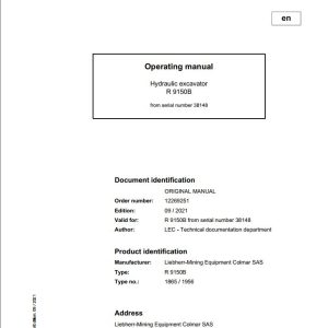 Liebherr Mining Crawler Excavators R9150B US Operating Manual 2021