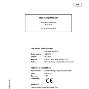 Liebherr Mining Crawler Excavators R9150E Operating Manual 2021