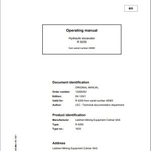 Liebherr Mining Crawler Excavators R9200 US Operating Manual 2021