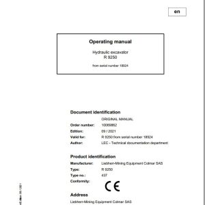 Liebherr Mining Crawler Excavators R9250 Operating Manual 2021
