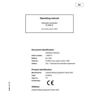 Liebherr Mining Crawler Excavators R9350E Operating Manual 2021
