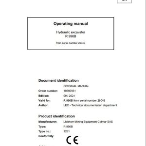 Liebherr Mining Crawler Excavators R996B Operating Manual 2021