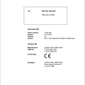 Liebherr Telescopic Handler T35 6 1680 05S T35 6 1680 3AS Service Manual 12261268 2021