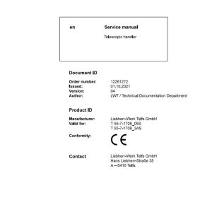 Liebherr Telescopic Handler T55 7 1708 05S T55 7 1708 3AS Service Manual 12261272 2021