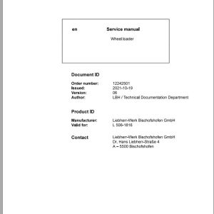 Liebherr Wheel Loader L506 1816 Service Manual 12242501 v6