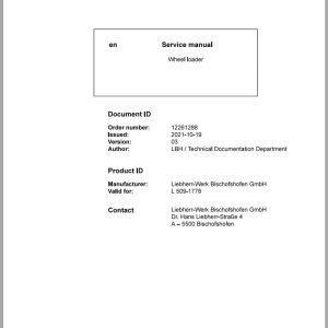 Liebherr Wheel Loader L509 1778 Service Manual 12261288