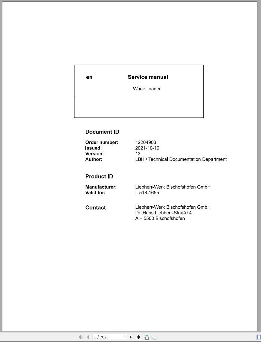 Liebherr Wheel Loader L518 1664 Service Manual 12204903