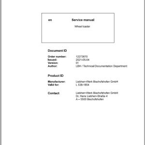 Liebherr Wheel Loader L538 1854 Service Manual 12273670