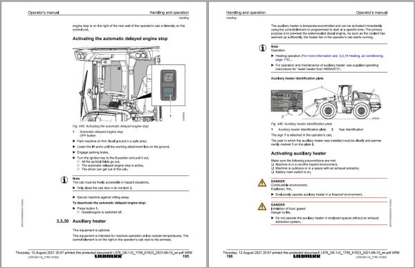 Liebherr Wheel Loader L576 Operator Manual 12270368 2021