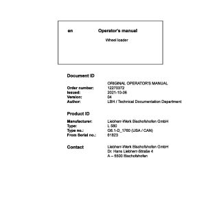 Liebherr Wheel Loader L580 Operator Manual 12270372 2021 1