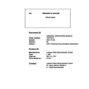 Liebherr Wheel Loader L586 Operator Manual 12270374 2021 1