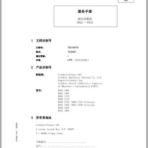 Liebherr Wheel Loader R922 1486 to R945 1866 Service Manual 10216478 ZH