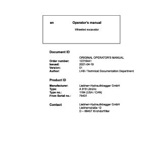 Liebherr Wheeled Excavator A918 Litronic Operator Manual 12216441 2021 1