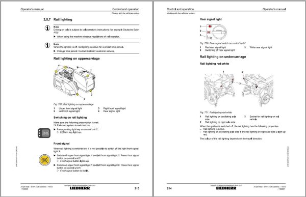 Liebherr Wheeled Excavator A924 Rail SV013UK Litronic Operator Manual 12266762 2021