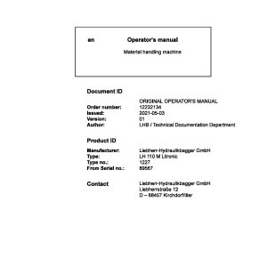 Liebherr Wheeled Excavator LH10M Litronic Operator Manual 12232134 2021 1
