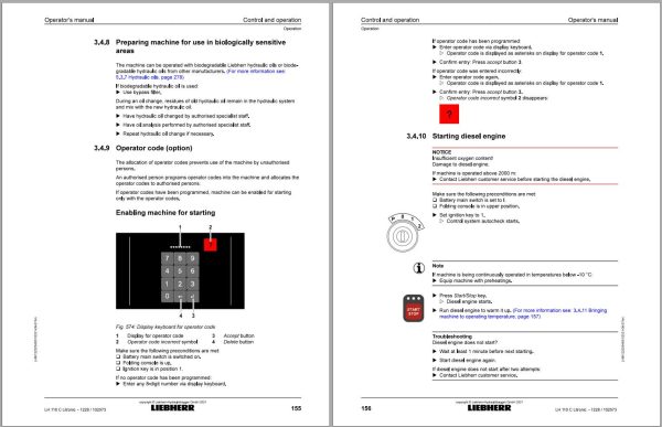Liebherr Wheeled Excavator LH110M Litronic Operator Manual 12226444 2021