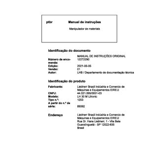 Liebherr Wheeled Excavator LH30M Litronic Operator Manual 12272290 2021 PT 1