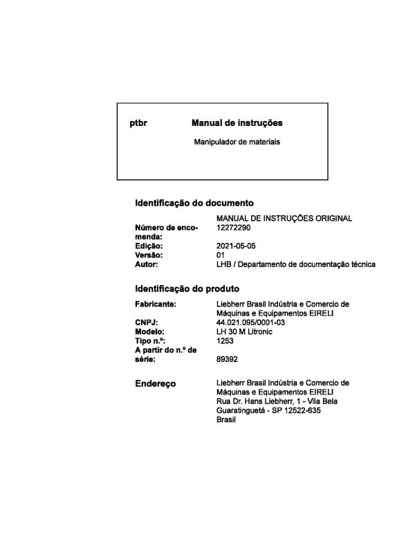 Liebherr Wheeled Excavator LH30M Litronic Operator Manual 12272290 2021 PT 1