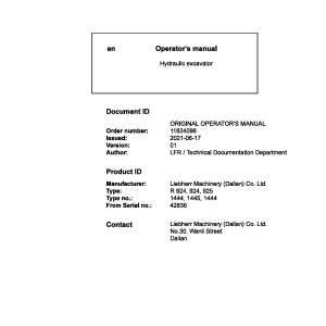 Liebherr Wheeled Excavator R924 R925 Operator Manual 11824096 2021 1