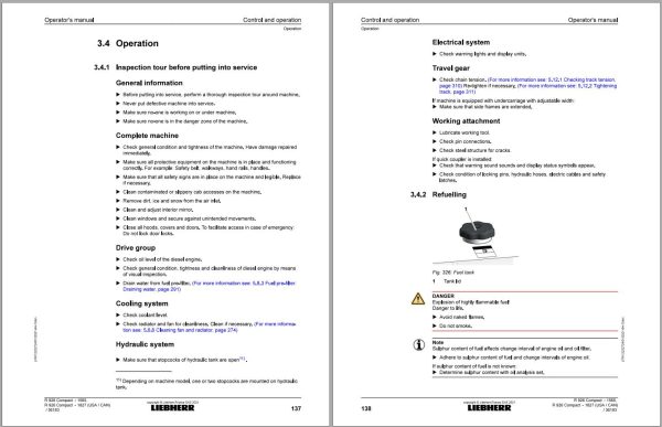 Liebherr Wheeled Excavator R926 Compact Operator Manual 12222724 2021