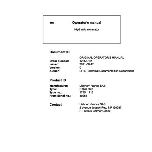 Liebherr Wheeled Excavator R926 R928 Operator Manual 12255732 2021 1