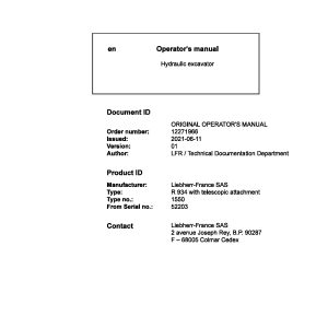 Liebherr Wheeled Excavator R934 Operator Manual 12271966 2021 1