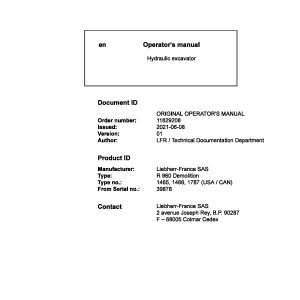 Liebherr Wheeled Excavator R960 Demolition Operator Manual 11829208 2021 1