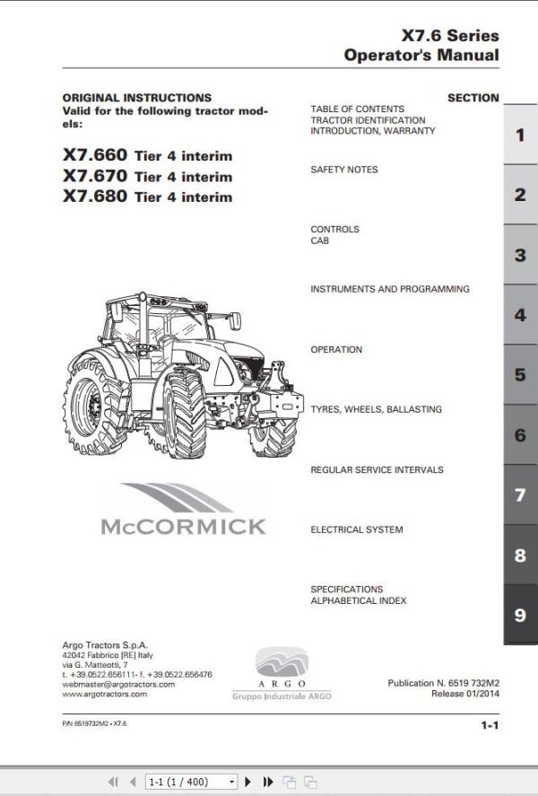 McCORMICK Tractor X7.6 Series Operation Manual 6519732M2