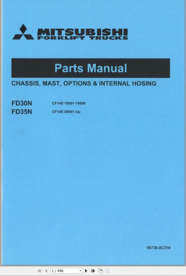 Mitsubishi Forklift FD30N FD35N Parts Manual 98738 0C310