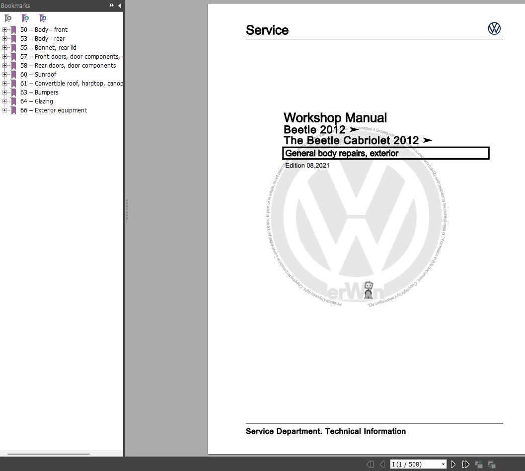 Volkswagen Beetle NBLNBC 2012 Wiring Diagrams Maintenance and Repair Manuals 1