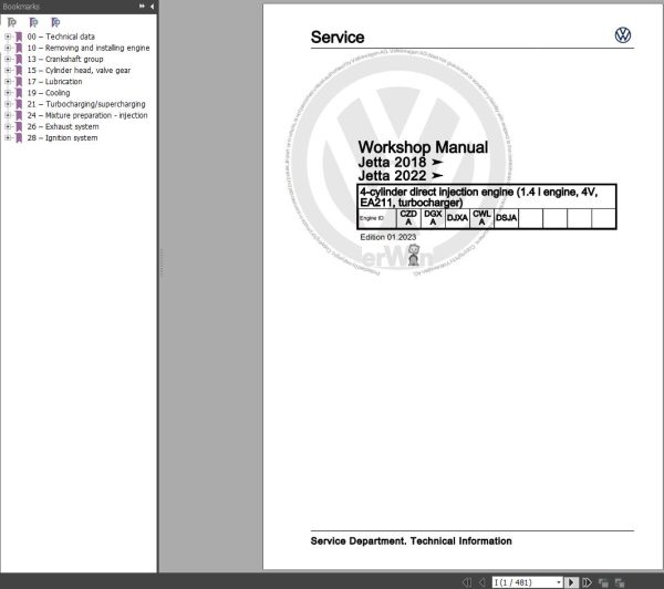 Volkswagen Jetta 2014 onward to 2022 Wiring Diagrams, Maintenance and