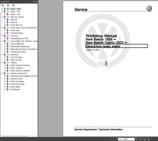 Volkswagen New Beetle Cabrio 2010 Wiring Diagrams Maintenance and Repair Manuals 1