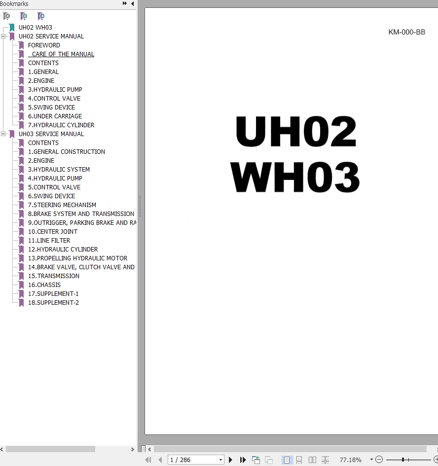 007 Hitachi Hydraulic Excavator UH02 Service Manual KM 000 BB 1
