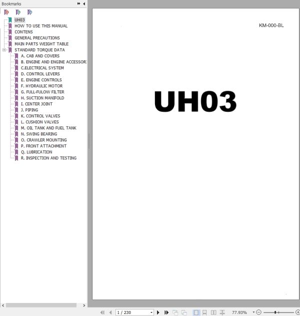010 Hitachi Hydraulic Excavator UH03 Service Manual KM 000 BL