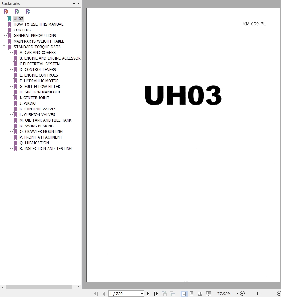 010 Hitachi Hydraulic Excavator UH03 Service Manual KM 000 BL