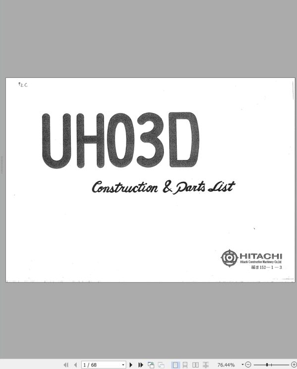 020 Hitachi Hydraulic Excavator UH03D Construction Parts List 152 1 3 EN JP