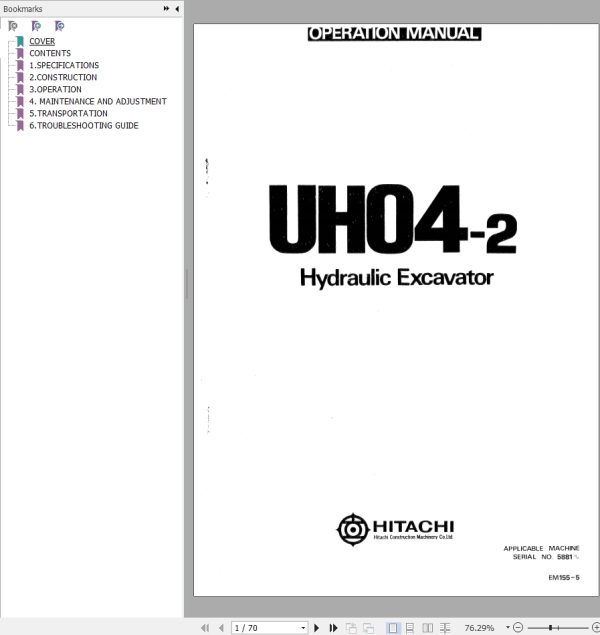 026 Hitachi Hydraulic Excavator UH04 2 Operation Manual EM155 5